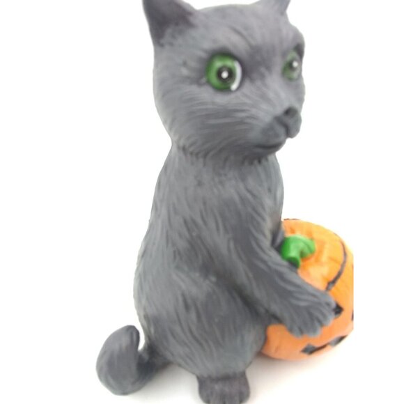 Unmarked Black Cat Halloween Hold Pumpkin Jack Lantern Resin/Ceramic? Figurine - Picture 8 of 10